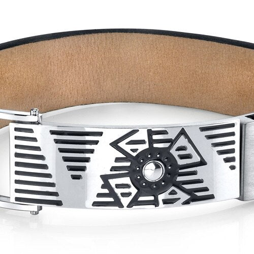 Urban Style Black Genuine Leather and Stainless Steel Bracelet SB4246