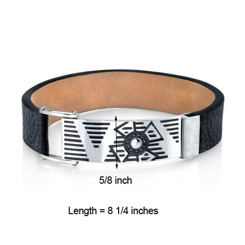 Urban Style Black Genuine Leather and Stainless Steel Bracelet SB4246