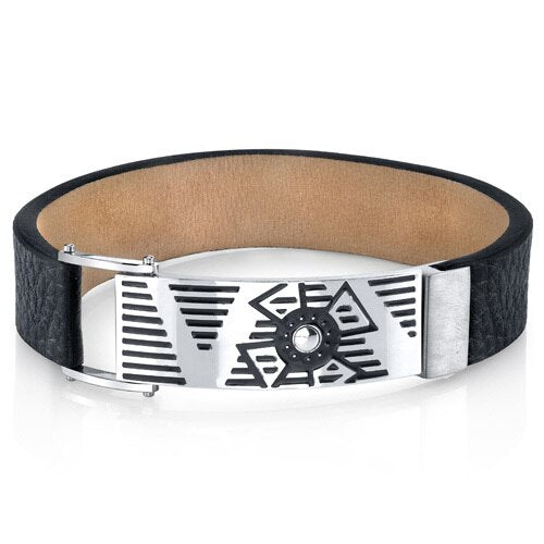 Urban Style Black Genuine Leather and Stainless Steel Bracelet SB4246