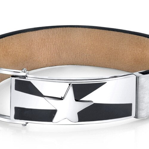 Shooting Star Black Genuine Leather and Steel Bracelet SB4254