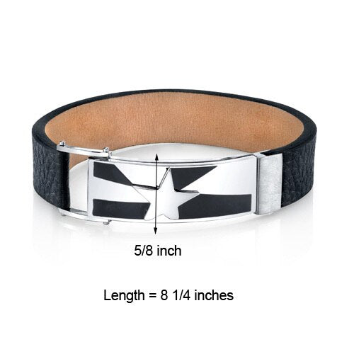 Shooting Star Black Genuine Leather and Steel Bracelet SB4254