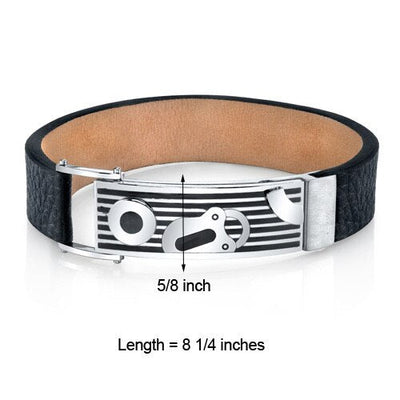 Padlock Design Black Genuine Leather and Steel Bracelet SB4256