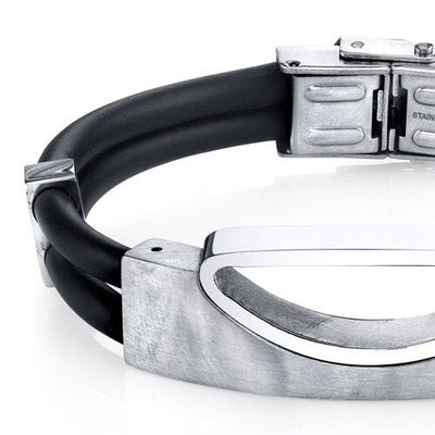 Mens Art Deco Stainless Steel and Black Silicon Bracelet Style SB4268