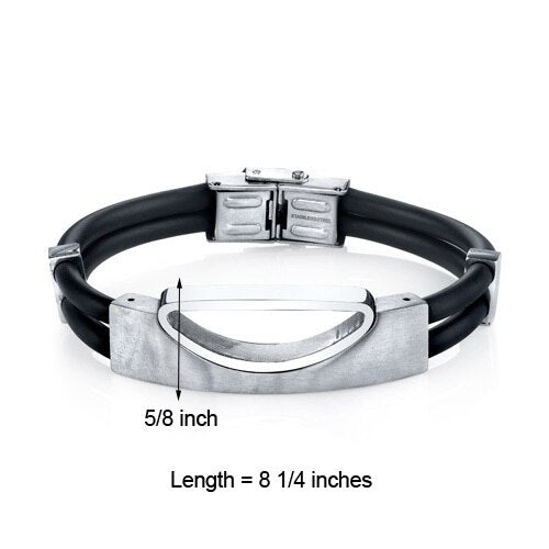 Mens Art Deco Stainless Steel and Black Silicon Bracelet Style SB4268