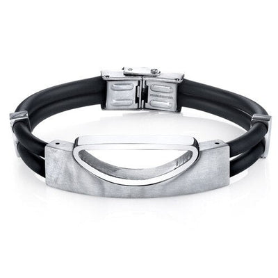 Mens Art Deco Stainless Steel and Black Silicon Bracelet Style SB4268