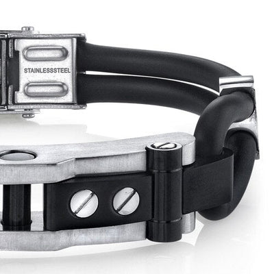 Industrial Design Stainless Steel and Black Silicon Bracelet