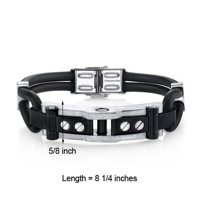 Industrial Design Stainless Steel and Black Silicon Bracelet