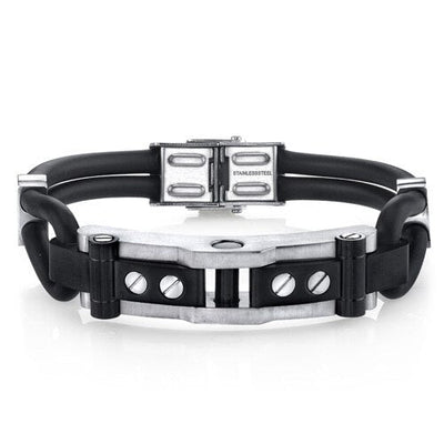 Industrial Design Stainless Steel and Black Silicon Bracelet