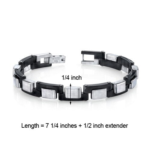 Mens Zig Zag Link Black and Brushed Stainless Steel Bracelet SB4278