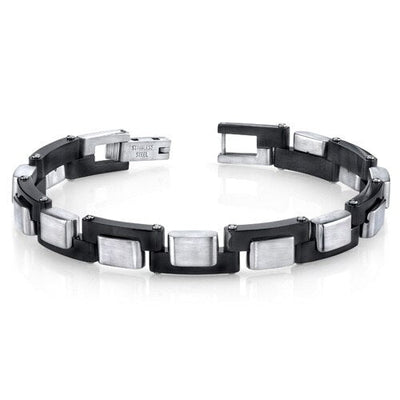 Mens Zig Zag Link Black and Brushed Stainless Steel Bracelet SB4278