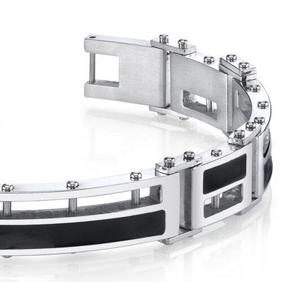 Mens Black Enamel Stylish High Polish Stainless Steel Bracelet