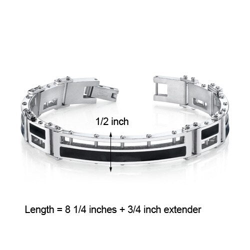 Mens Black Enamel Stylish High Polish Stainless Steel Bracelet