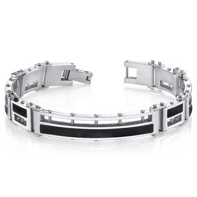 Mens Black Enamel Stylish High Polish Stainless Steel Bracelet