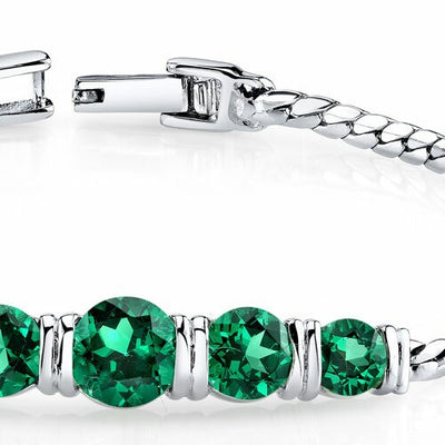 Emerald 5-Stone Bracelet Sterling Silver Round Shape 3.5 Carats