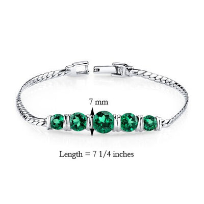 Emerald 5-Stone Bracelet Sterling Silver Round Shape 3.5 Carats