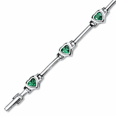 Emerald Bracelet Sterling Silver Heart Shape 2.5 Carats