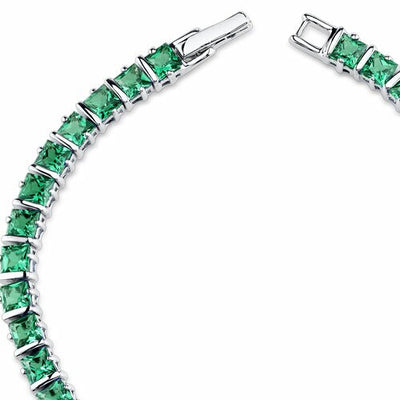 Emerald Tennis Bracelet Sterling Silver Princess Shape 13 Carats