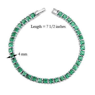 Emerald Tennis Bracelet Sterling Silver Princess Shape 13 Carats