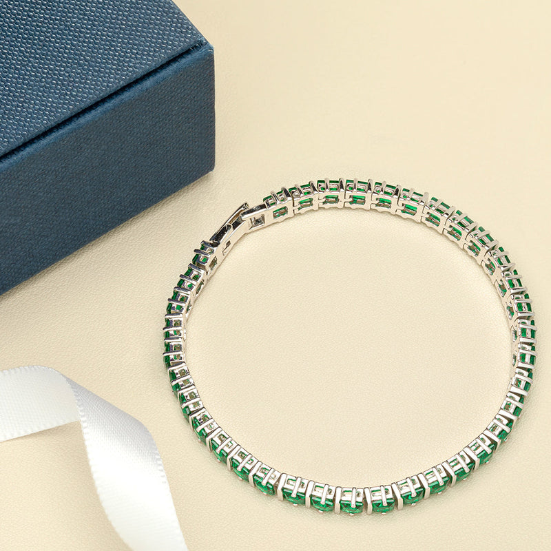 Emerald Tennis Bracelet Sterling Silver Princess Shape 13 Carats