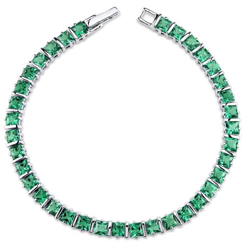 Emerald Tennis Bracelet Sterling Silver Princess Shape 13 Carats