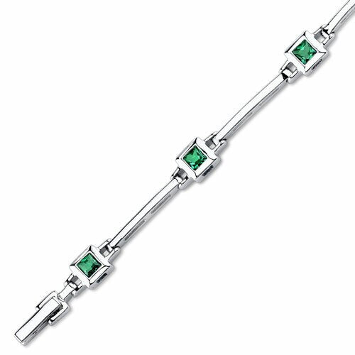 Emerald Bracelet Sterling Silver Princess Shape 1.5 Carats