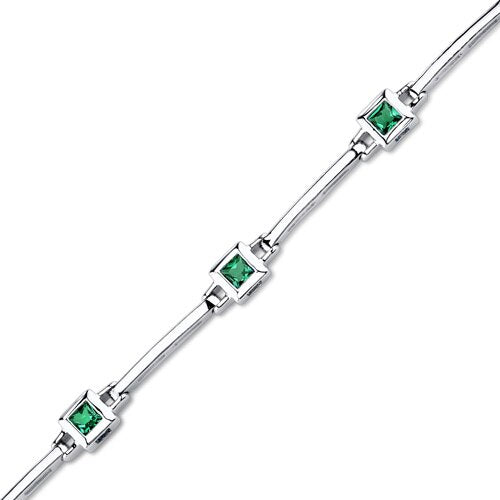 Emerald Bracelet Sterling Silver Princess Shape 1.5 Carats