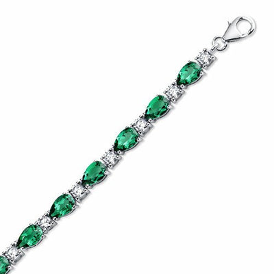 Emerald  Teardrop Tennis Bracelet Sterling Silver Pear Shape 13 Carats