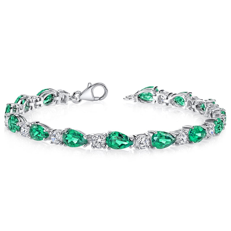 Emerald  Teardrop Tennis Bracelet Sterling Silver Pear Shape 13 Carats