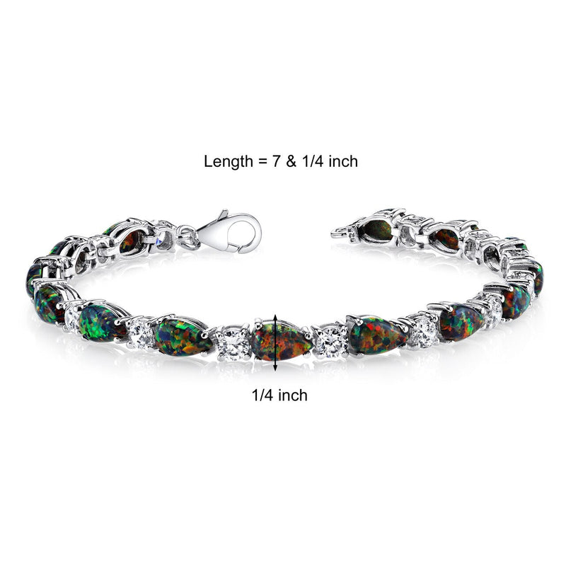 7.00 Carats Black Opal Tennis Bracelet Sterling Silver Tear Drop