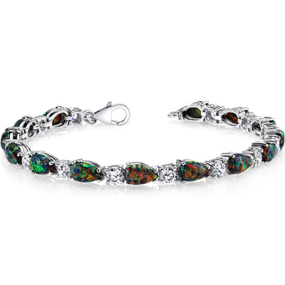 7.00 Carats Black Opal Tennis Bracelet Sterling Silver Tear Drop