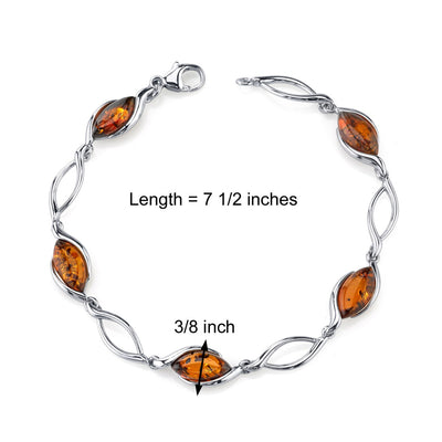 Baltic Amber Bracelet Sterling Silver Cognac Color Marquise