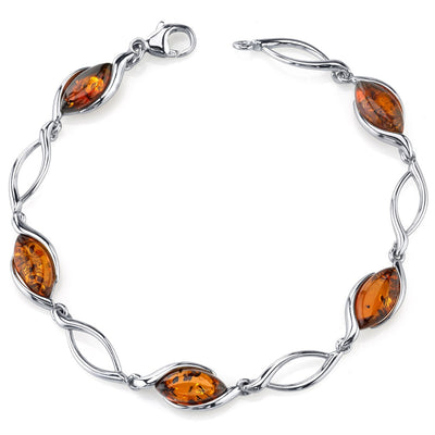 Baltic Amber Bracelet Sterling Silver Cognac Color Marquise