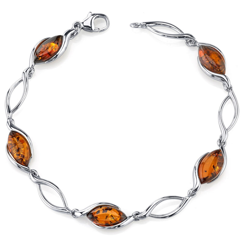 Baltic Amber Bracelet Sterling Silver Cognac Color Marquise