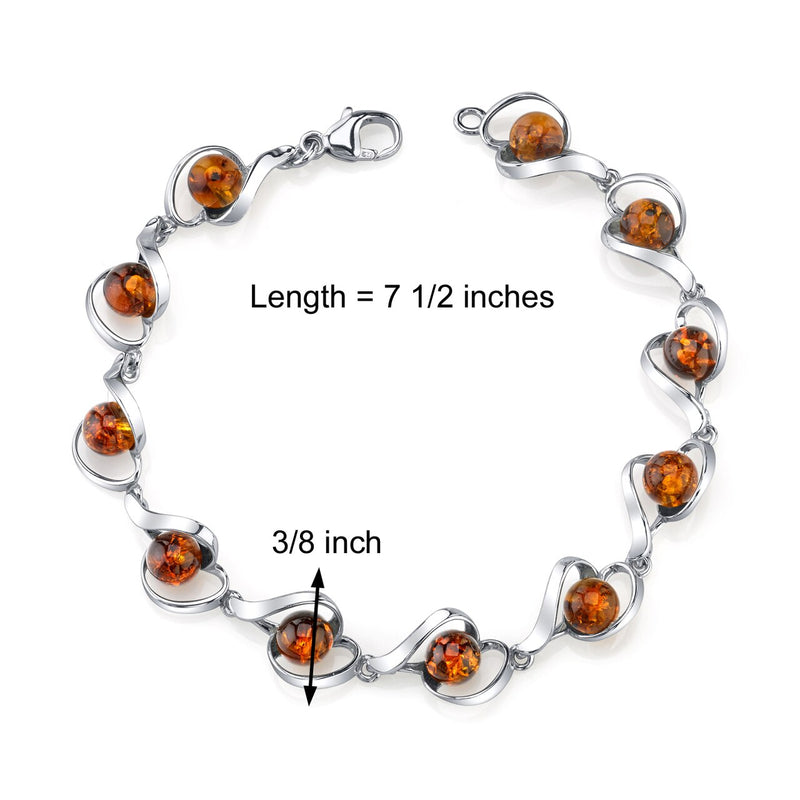 Baltic Amber Bracelet Sterling Silver Cognac Color Round Sphere