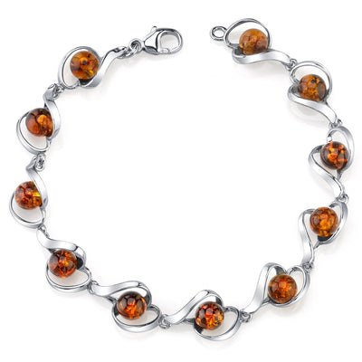 Baltic Amber Bracelet Sterling Silver Cognac Color Round Sphere