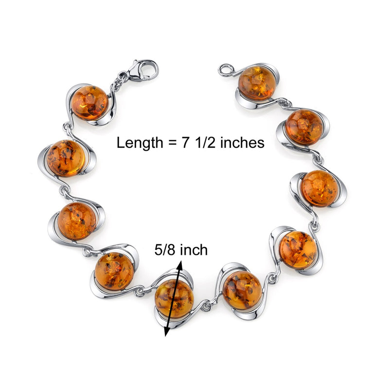 Baltic Amber Elliptical Bracelet Sterling Silver Cognac Round Shape