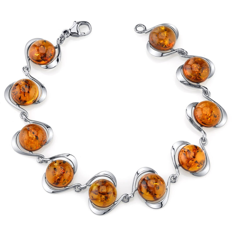 Baltic Amber Elliptical Bracelet Sterling Silver Cognac Round Shape