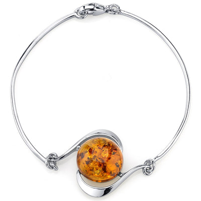 Baltic Amber Solitaire Bangle Bracelet Sterling Silver Cognac