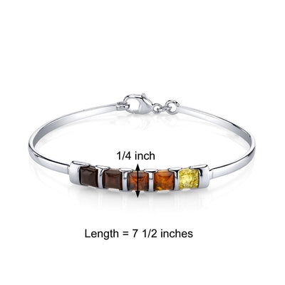 Five Stone Multi Color Baltic Amber Bangle Bracelet Sterling Silver