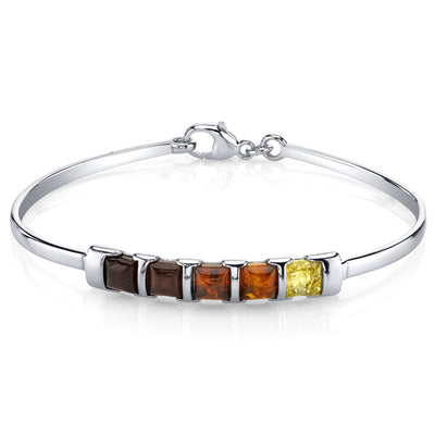 Five Stone Multi Color Baltic Amber Bangle Bracelet Sterling Silver