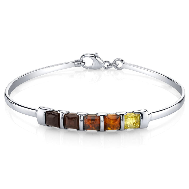 Five Stone Multi Color Baltic Amber Bangle Bracelet Sterling Silver