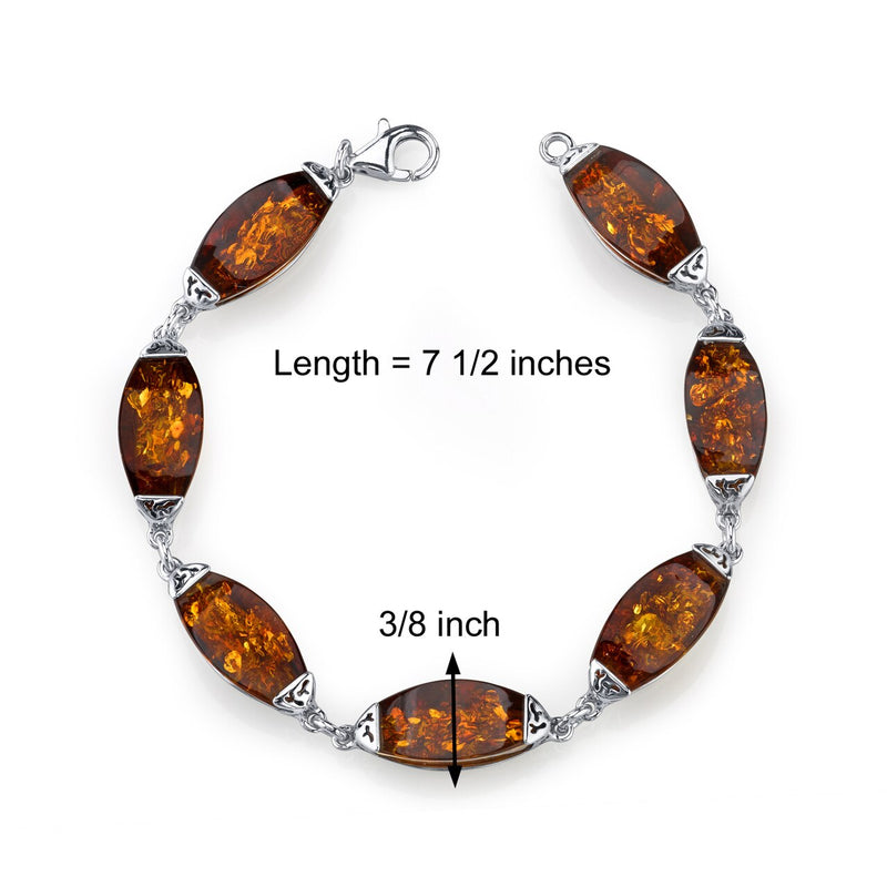 Baltic Amber Gallery Bracelet Sterling Silver Cognac Color