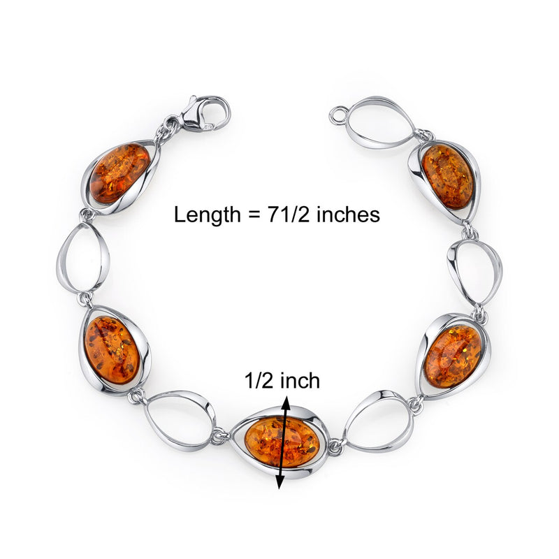 Baltic Amber Bracelet Sterling Silver Cognac Color Oval Shape