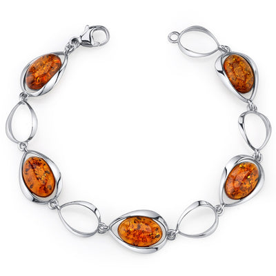 Baltic Amber Bracelet Sterling Silver Cognac Color Oval Shape