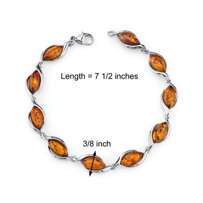 Baltic Amber Bracelet Sterling Silver Cognac Color Marquise