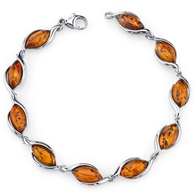 Baltic Amber Bracelet Sterling Silver Cognac Color Marquise