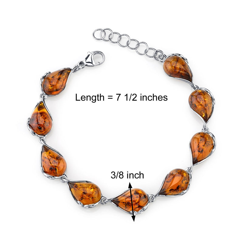 Baltic Amber Bracelet Sterling Silver Cognac Color Tear Drop