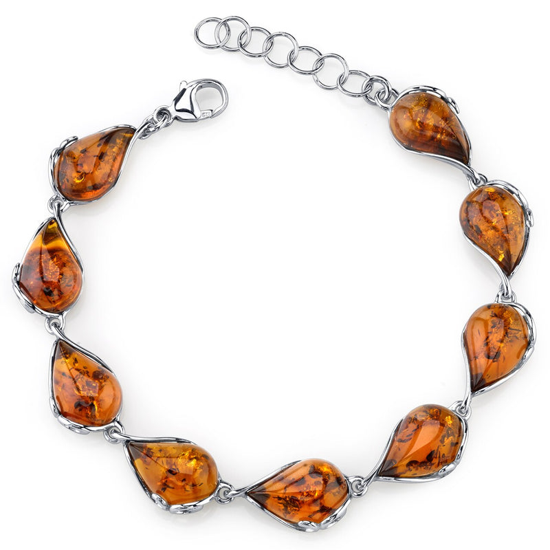 Baltic Amber Bracelet Sterling Silver Cognac Color Tear Drop