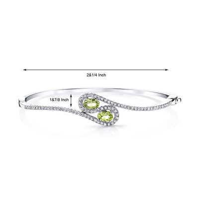 Peridot Infinity Bangle Bracelet Sterling Silver Oval Shape 1 Carats