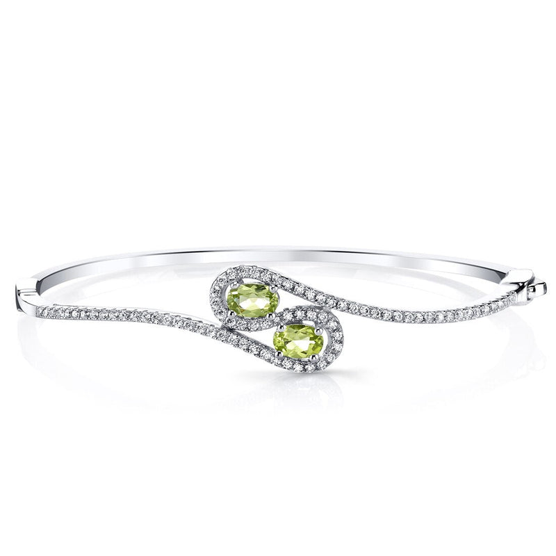 Peridot Infinity Bangle Bracelet Sterling Silver Oval Shape 1 Carats